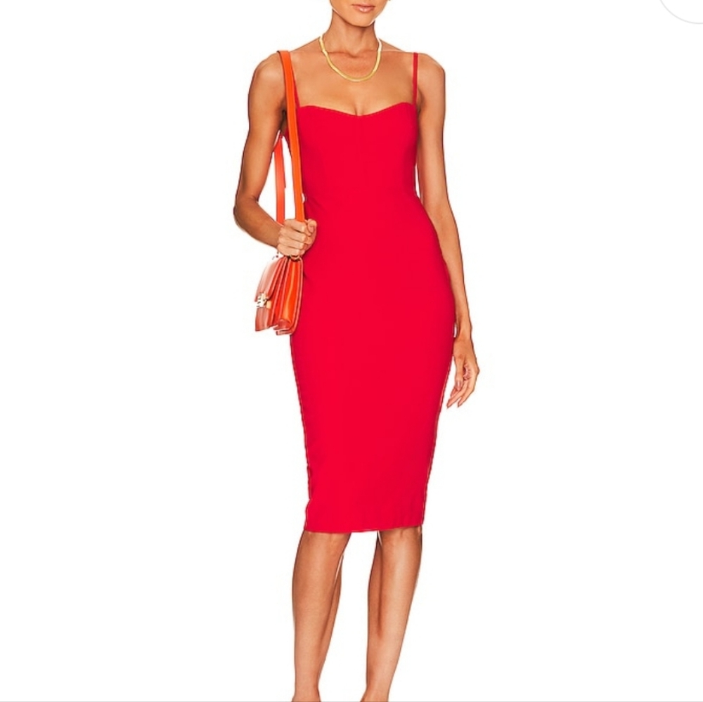 Nookie Allure Spaghetti Strap Boned Bust Bodycon Midi Dress In Cherry NWT Small